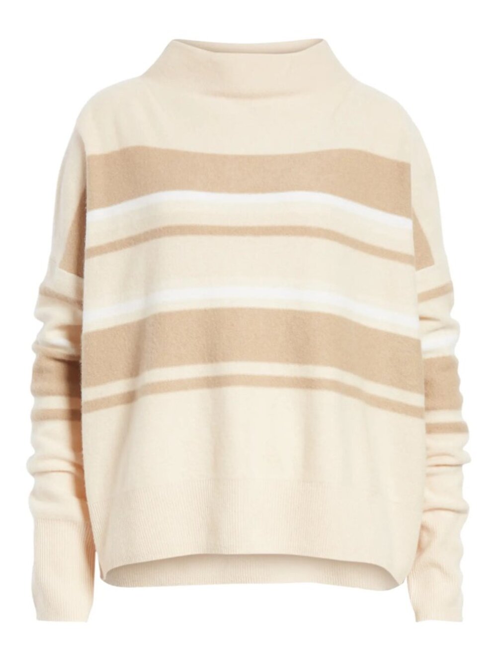NEW VINCE 100% Cashmere Ombré Stripe Mock Neck Sweater Cream Ivory